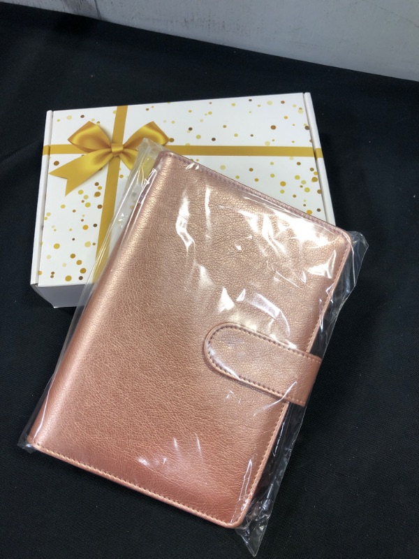 Photo 4 of A6 Notebook Binder Cover - Binder Cover 6 Ring, Mini Binder for A6 Filler Paper, Leather PU Binder Cover, Snap Button, Different Size Pockets - Rose Gold