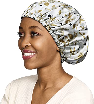 Photo 1 of YANIBEST Satin Bonnet Sleep Cap for Black Women - EXTRA LARGE, Double Layer,Adjustable Printing Satin Cap Sleeping Hair Bonnet for Curly Natural Hair(Large,Yellow Leaves)