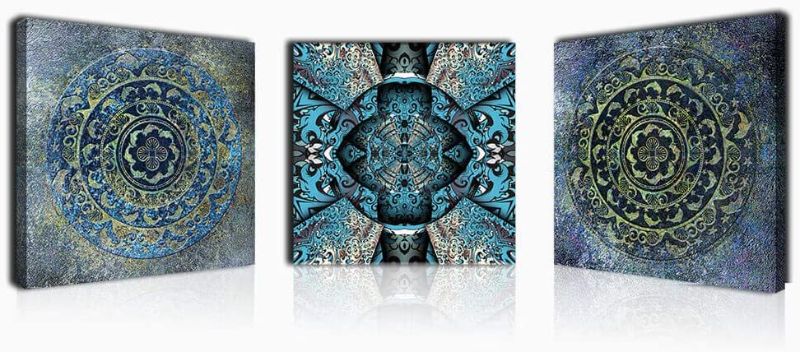 Photo 1 of Bedroom Decor Canvas Wall Art Flower Pattern Prints Bathroom Abstract Pictures Modern Navy Framed Wall Decor Artwork for Walls Hang for Bedroom 3Pieces Wall Decoration Size 12x12 Each Panel