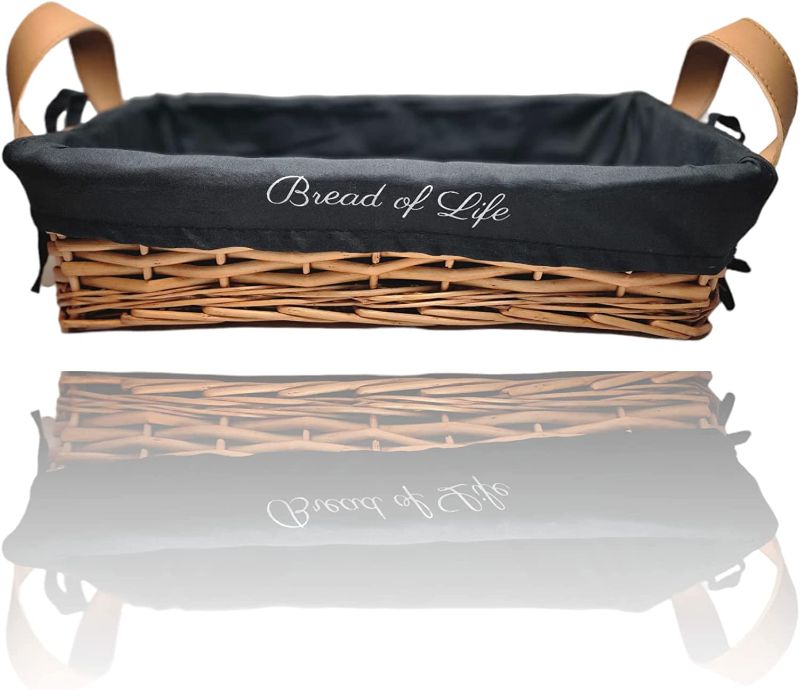 Photo 1 of Bread Basket , C&Jones Bread Baskets For Serving, Bread Basket For Kitchen Counter, Wicker Baskets, Fruits Basket - Storage Basket, Rectangular Bread Basket, With Removable Color Red and Black Linen