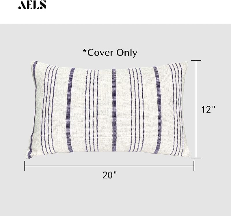 Photo 1 of AELS 12"x20" Decorative Farmhouse Throw Lumbar Pillow Covers, Modern Rectangle Pillow Case Cover, Set of 2 Purple Stripes Textured Linen Cushion Cover for Sofa Couch Bedroom (Cover ONLY)