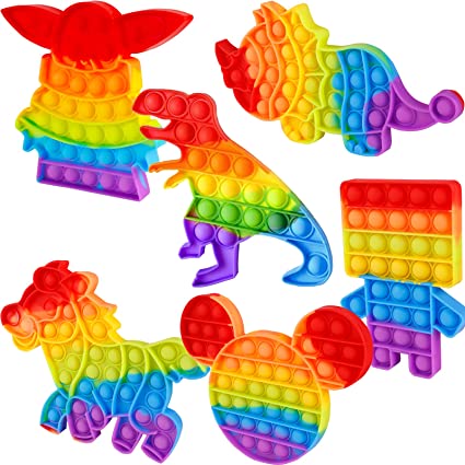 Photo 1 of Genovega 6 Packs Pop Fidget Pops Toys for Boys Girls Kids Teens, Its Poppers Popet Press Push Bubble Sensory Stress Relief Satisfying Game Toy Package Fidgettoy Set Mouse Hourse Dinosaur Space Robot
