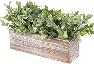 Photo 1 of Artificial Wooden Potted Boxwood Plant Dusty Green Faux Greenery Plants in Wood Planter Box s for Rustic