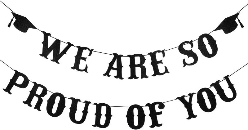 Photo 1 of (2)We are So Proud of You Banner Black Glitter- Black Congratulations Banner, 2022 Graduation Banner, So Proud of You Banner,Black Graduation Party Decorations 2022