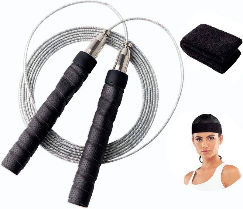 Photo 1 of 
Speed Skipping Rope for Fitness Tangle-Free with Self-Locking Adjustable Rope Anti-Slip Handles with Sweat Headbands Jump Ropes Sports for Men Women and