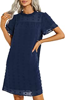 Photo 1 of Adibosy Womens Summer Short Sleeve Swiss Dot Mini Dresses Cute Sundress Ruffle Flowy Casual Loose Fit Chiffon M/L