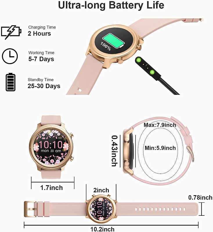 Photo 1 of Smart Watches for Women (Make/Receive Call), Smart Watch for Android Phones and iPhone Compatible, 1.28" Touch Screen IP67 Waterproof Fitness Tracker with Heart Rate/Blood Oxygen/Sleep Monitor (Pink)