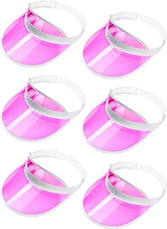 Photo 1 of 10 PCS Sun Visor Hats UV Protection Sun Visor Unisex PVC Beach Visor Cap for Women and Men (Pink,Basic Style)