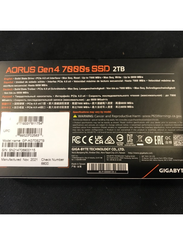 Photo 4 of GIGABYTE AORUS Gen4 7000s SSD 2TB PCIe 4.0 NVMe M.2, Nanocarbon Coated Aluminum Heatsink, 3D TLC NAND, SSD- GP-AG70S2TB