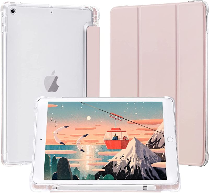 Photo 1 of LovRug Compatible for iPad 9th/8th/7th Generation Case(2021/2020/2019) iPad 10.2 Case with Pencil Holder, Soft TPU Translucent Frosted Back Auto Wake/Sleep Smart Cover Cases (Pink)