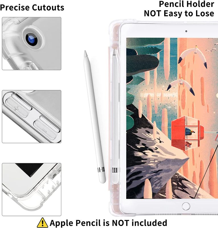 Photo 3 of LovRug Compatible for iPad 9th/8th/7th Generation Case(2021/2020/2019) iPad 10.2 Case with Pencil Holder, Soft TPU Translucent Frosted Back Auto Wake/Sleep Smart Cover Cases (Pink)