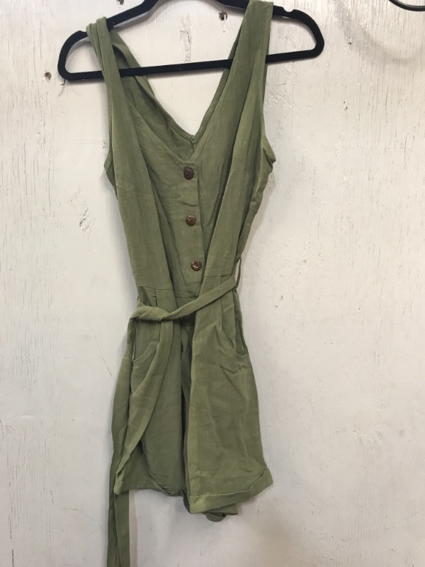 Photo 2 of Acelitt Women V Neck Bat Sleeve Belted Wrap Short Jumpsuit, ARMY GREEN,  SIZE L 