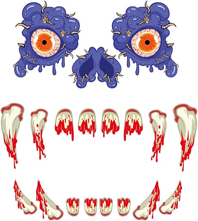 Photo 1 of AGUDOU Halloween Garage Door Decorations, Monster Face Sticker for Garage ?Archway, Car, Door, Window Decor for Decoration Supplies, PVC Halloween Decorations Scary with Eyes, Fangs, Nostril(Purple)
