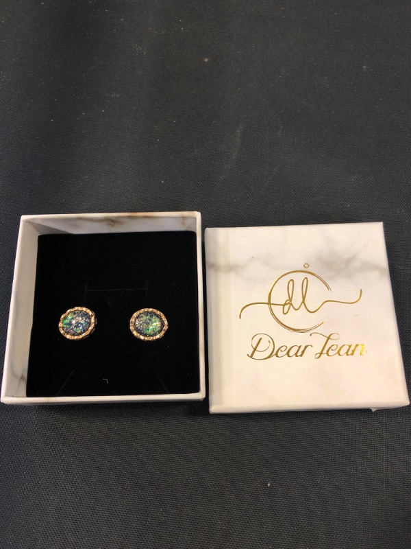 Photo 2 of Dear Jean Genuine 925 Sterling Silver Colourful Gem-Like Stone Stud Earrings
