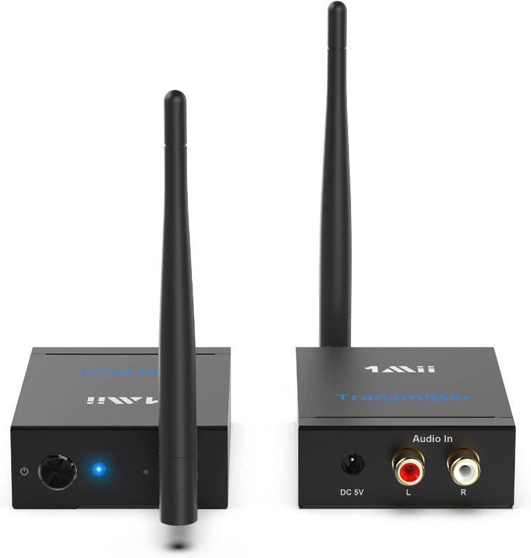 Photo 1 of 1Mii Wireless Transmitter Receiver Audio for Music, 2.4GHz Long Range Audio Transmitter and Receiver Low Delay from TV/ to Powered Speaker/ Stereo/ Subwoofer/ Soundbar/ RCA Out/in 320 ft-RT5066