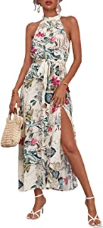 Photo 1 of Floerns Women's Sleeveless Halter Neck Vintage Floral Print Maxi Dress