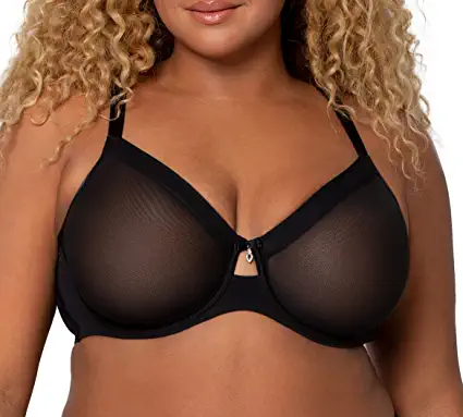 Photo 1 of 40DDD Curvy Couture Women's Sheer Mesh Full Coverage Unlined Underwire Bra
