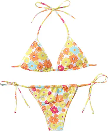 Photo 1 of  XL SOLY HUX Women's Floral Print Bikini Sets Halter Tie Side Triangle Sexy Swimsuits