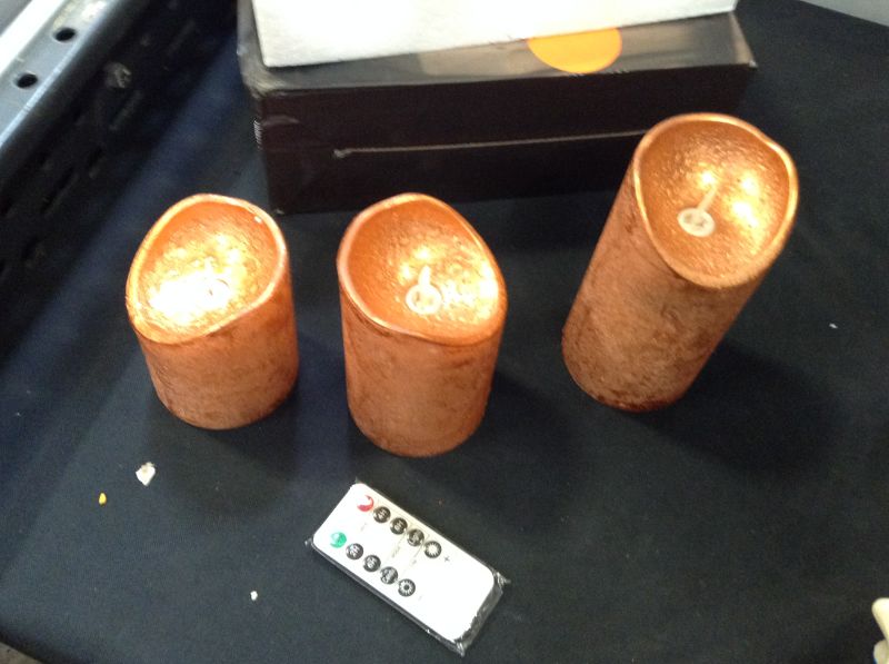 Photo 1 of Flameless Candles Moving Flame Led Candles with Remote H4"5"6" xD3" Set of 3 Real Wax Battery Operated Decorative Orange Candles with Timer Copper