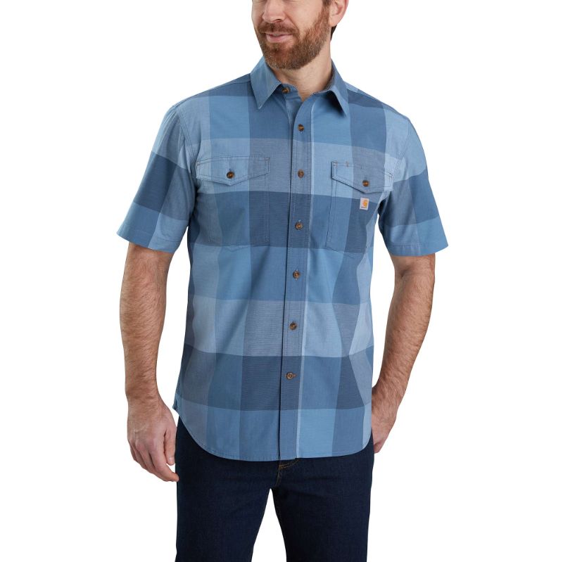 Photo 1 of  2xl Carhartt Men's Short Sleeve Plaid Button Down Shirt, XXL, Blue