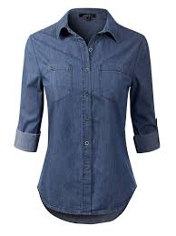 Photo 1 of Design by Olivia Women's Classic Long/Roll Up Sleeve Button Down Denim Chambray Shirt m