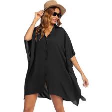 Photo 1 of  3XL Ekouaer Women's Swimsuit Cover Up 3/4 Sleeve Beachwear Bikini Coverups Button Down Oversized Cover Up Shirt