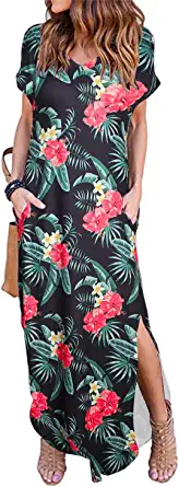 Photo 1 of 2XL Arolina Women's Summer Maxi Dress Short Sleeve V Neck Casual Loose Long Beach Split Dresses with Pockets