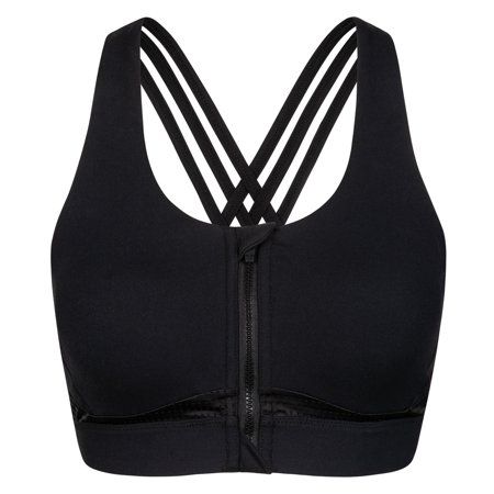 Photo 1 of  Yvette Women Strappy Zip Front Sports Bra High Impact Workout Bra for Running Spinning Dancing XL