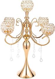 Photo 1 of 26" Tall 5-Arm Gold Crystal Candelabra Candle Holder Centerpieces for Table Decor Elegant Design Wedding Gifts