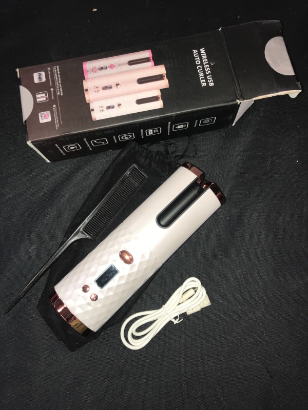 Photo 4 of Automatic Curling Iron, Cordless Auto Hair Curler with 6 Temps & Timers, Portable Wireless Ceramic Hair Curling Iron, Fast Heating Rechargeable Hair Styling Curler Hair Curling Wand (White)