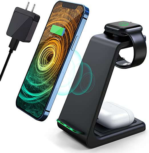 Photo 1 of Wireless Charging Station,3 in 1 Fast Charging Station,Wireless Charger Stand for iPhone 12/11 Pro Max/X/Xs Max/8/8 Plus, AirPods 2/pro, iWatch Series, and Samsung Phones