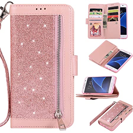 Photo 1 of EYZUTAK Wallet Case for Samsung Galaxy Note 8,Magnetic Handbag Zipper Pocket PU Leather Flip with 9 Card Slots and Wrist Strap Folio TPU Inner Stand Case for Samsung Galaxy Note 8 - Rose Gold