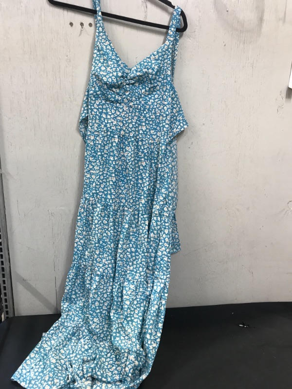 Photo 1 of BTFBM Women Sleeveless V Neck Backless Summer Maxi Long Dresses Print Strap Tie Back Beach Party Flowy Pleated Boho Dress, SIZE L 