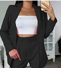 Photo 1 of 2 Piece Outfits for Women Long Sleeve Solid Color Blazer with Pockets Shorts Suit Sets
SIZE 2XL 