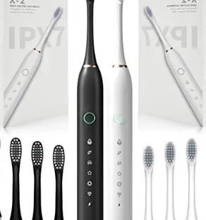 Photo 1 of 2 Pack Rechargeable Electric Toothbrushes for Adults and Kids, Sonic Whitening Tooth Brush with 8 Brush Heads, 6 Cleaning Modes and Smart Timer, Waterproof Cleaning Toothbrushes Set(White-Black)
