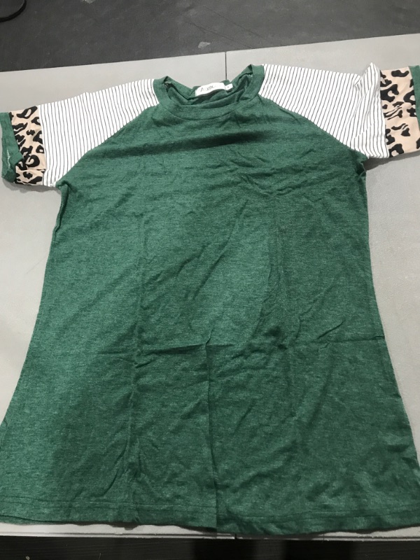 Photo 2 of Adibosy Women's Short Sleeve Tops Leopard Color Block T Shirt Casual Tunic Crew Neck Striped Shirts S-XXL Medium 23 Green