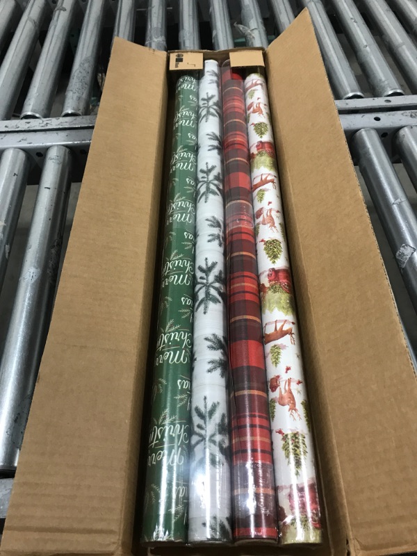 Photo 2 of American Greetings Christmas Wrapping Paper Bundle, Rustic Designs (4 Rolls, 160 sq. ft) Rustic Designs Wrapping Paper