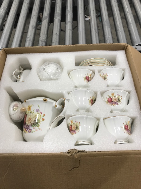 Photo 2 of ACMLIFE Bone China Porcelain Tea Set for Adults, Vintage Tea Pot Sets for Women Tea Party or Gift, with Tea Cups and Saucers Set Service for 6