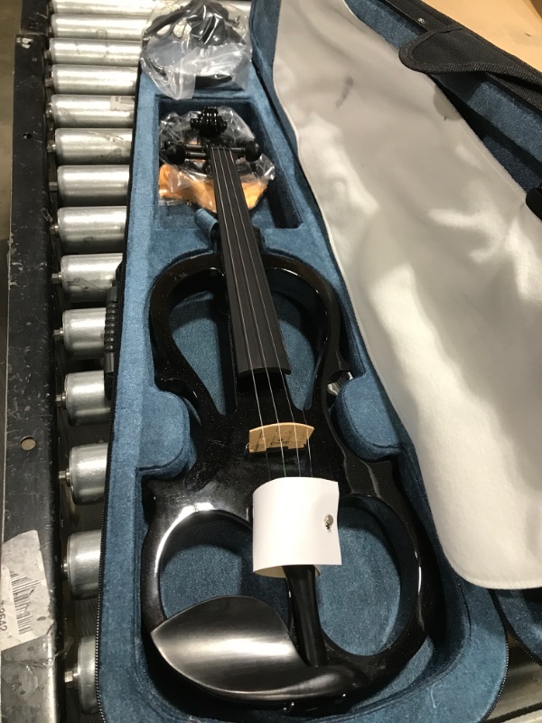 Photo 2 of Cecilio 4/4 CEVN-1BK Solid Wood Electric/Silent Violin with Ebony Fittings in Style 1 - Full Size - Black Metallic
