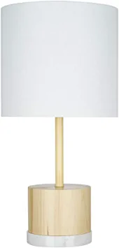 Photo 1 of Amazon Brand – Rivet Scandinavian Style Table Lamp with Wood and Marble Base, LED Bulb and Shade Included, 18.5"H, Blonde / White
