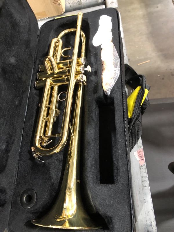 Photo 1 of Yomone Bb standard trumpet suit adults play western wind instruments for beginners or senior students, with hard shell, 7C mouthpiece, cloth and gloves (golden)