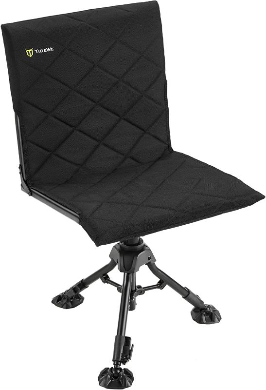 Photo 1 of TIDEWE Hunting Chair with Seat Cover, 360 Degree Silent Swivel Blind Folding Chair, 4 Legs Adjustable Height Hunting Seats with Armrest, Portable Comfortable Stable Ground Hunting Chair