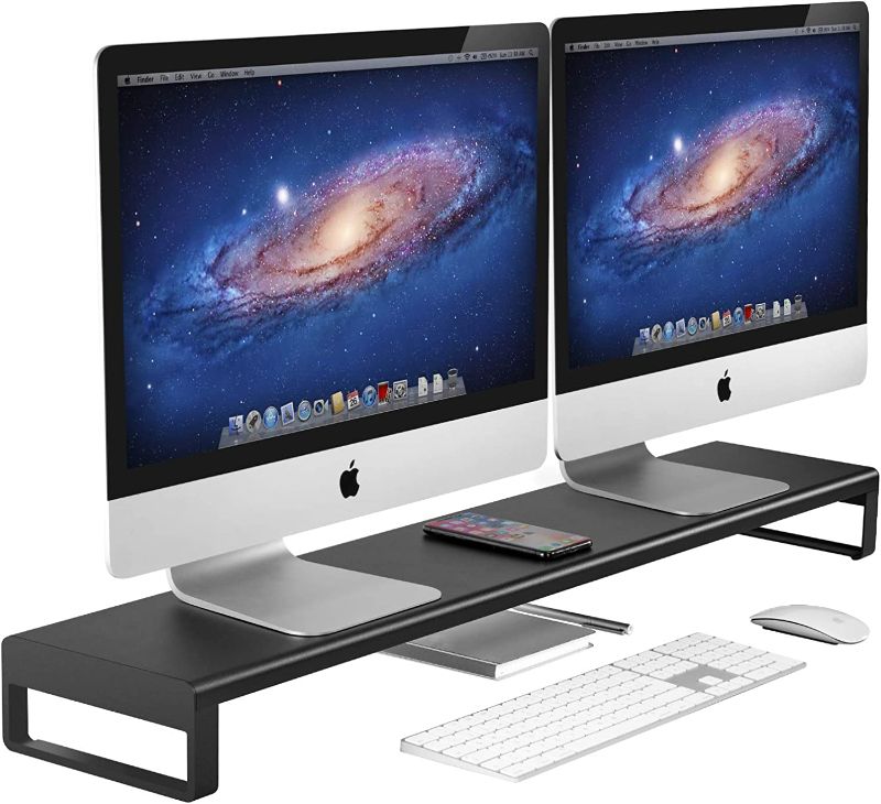 Photo 1 of ENUSUNG Dual Monitor Stand Steel Monitor Stands for 2 Monitors, Metal Computer Stand Riser for Desk, Office, Desktop, Laptop, PC, iMac up to 32 Inches (Black)