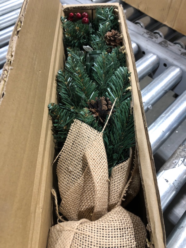 Photo 2 of National Tree Company Pre-Lit Artificial Mini Christmas Tree, Green, Dunhill Fir, White Lights, Decorated with Pine Cones, Berry Clusters, Frosted Branches, Includes Cloth Bag Base, 2 Feet
