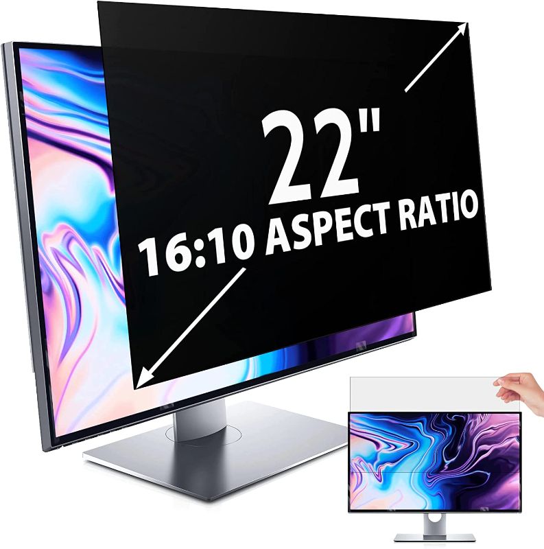 Photo 1 of Privacy Screen for Computer Monitor 22 Inch 16:10 Aspect Ratio, Anti Blue Light Glare Removable 22 in Privacy Screen Filter Protective Film, Peslv HD 22 Inch Privacy Screen Protector for Monitor 