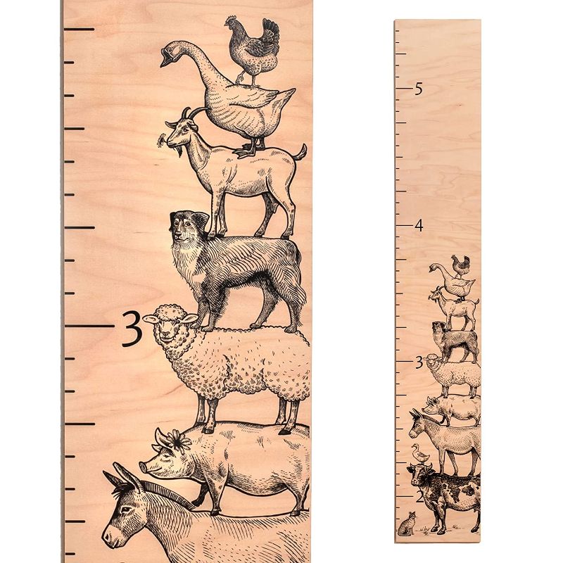 Photo 1 of Headwaters Studio Wooden Ruler Growth Chart for Kids, Boys and Girls - Height Chart & Height Measurement for Wall - Kids Nursery Wall Decor and Room Hanging Wall Decor - Natural w/Farm Animals