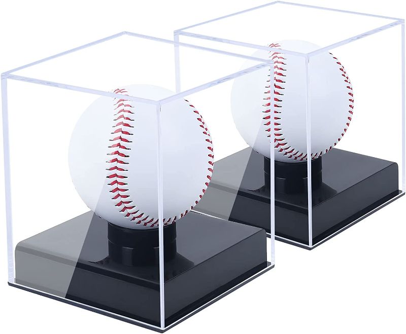 Photo 1 of 2 Pack Baseball Display Case, Acrylic Baseball Holders for Balls Display Box UV Protected Memorabilia Display Case-Black Base 