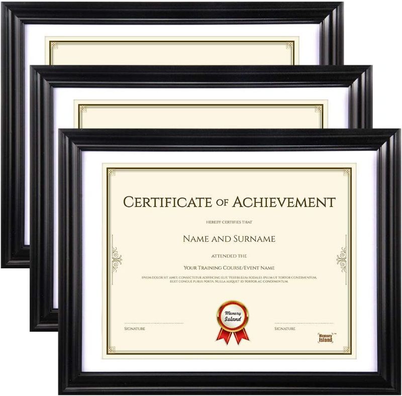 Photo 1 of Memory Island Picture Frames 10x13 with 8.5x11 Mat,Black Diploma Document Frames,3 Pack Certificate Frames 