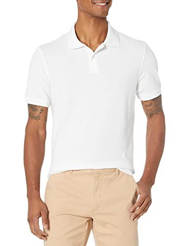 Photo 1 of Amazon Essentials Men's Slim-Fit Cotton Pique Polo Shirt, White, XX-Large
