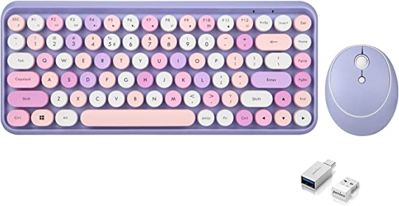 Photo 1 of Perixx PERIDUO-713PP Wireless Mini Keyboard and Mouse Combo - Retro Round Key Caps - Pastel Purple - US English Layout (PD-713PPUS-11953)
